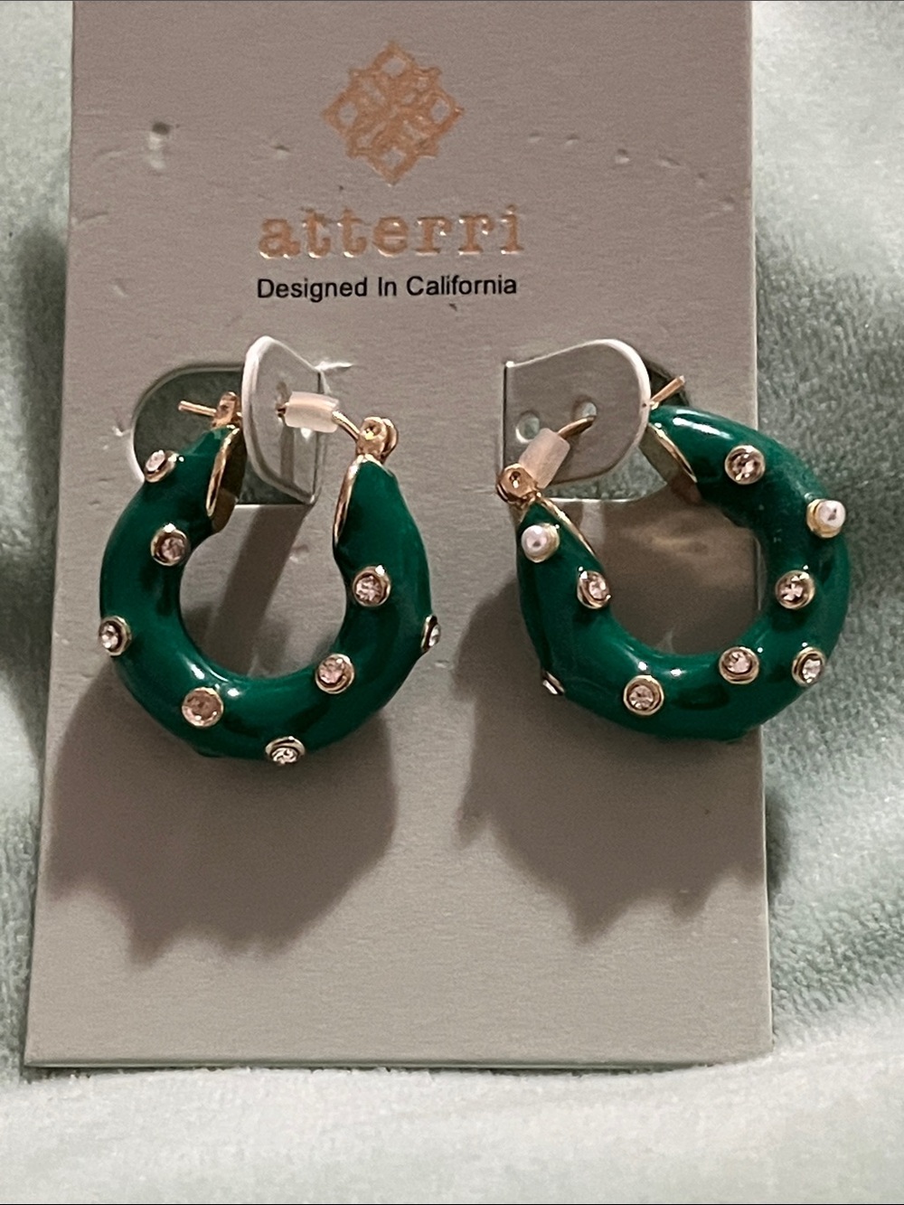 Atterri Green Hoop Earrings with Crystal Accents